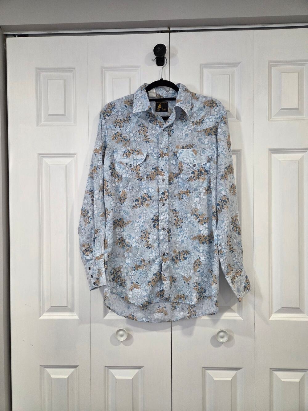Vintage 70s Sears Shirt Hippy Floral Print Abstract Disco Rockabilly Medium